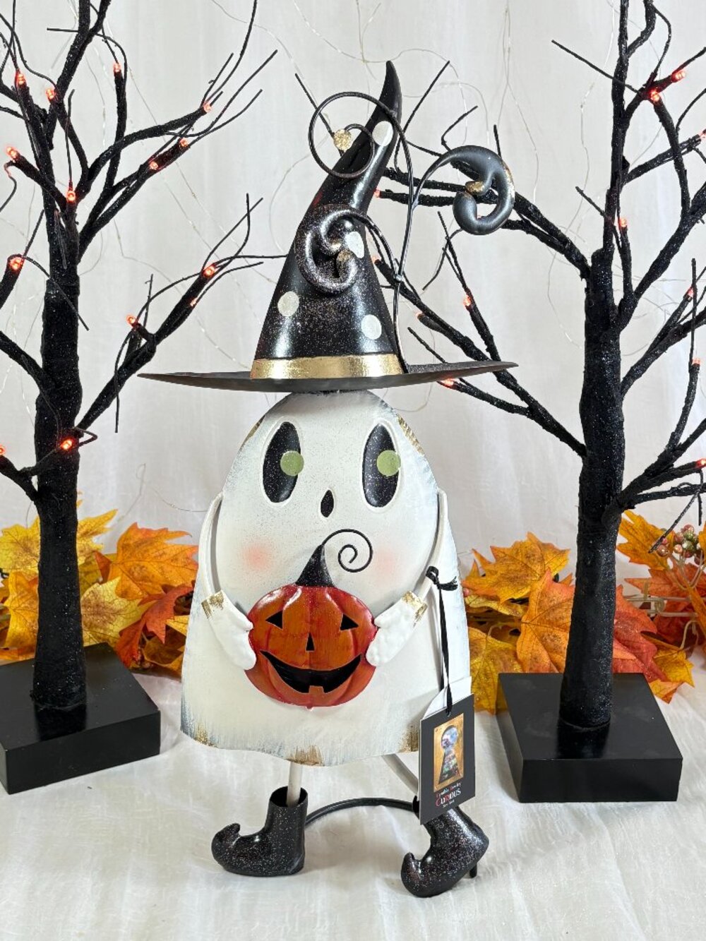 Cynthia Rowley Halloween Trick Treat Ghost Witch Hat 22" Metal Figure Statue